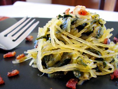 Spaghetti Squash With Crispy Bacon And Turnip Greens - homemade recipe